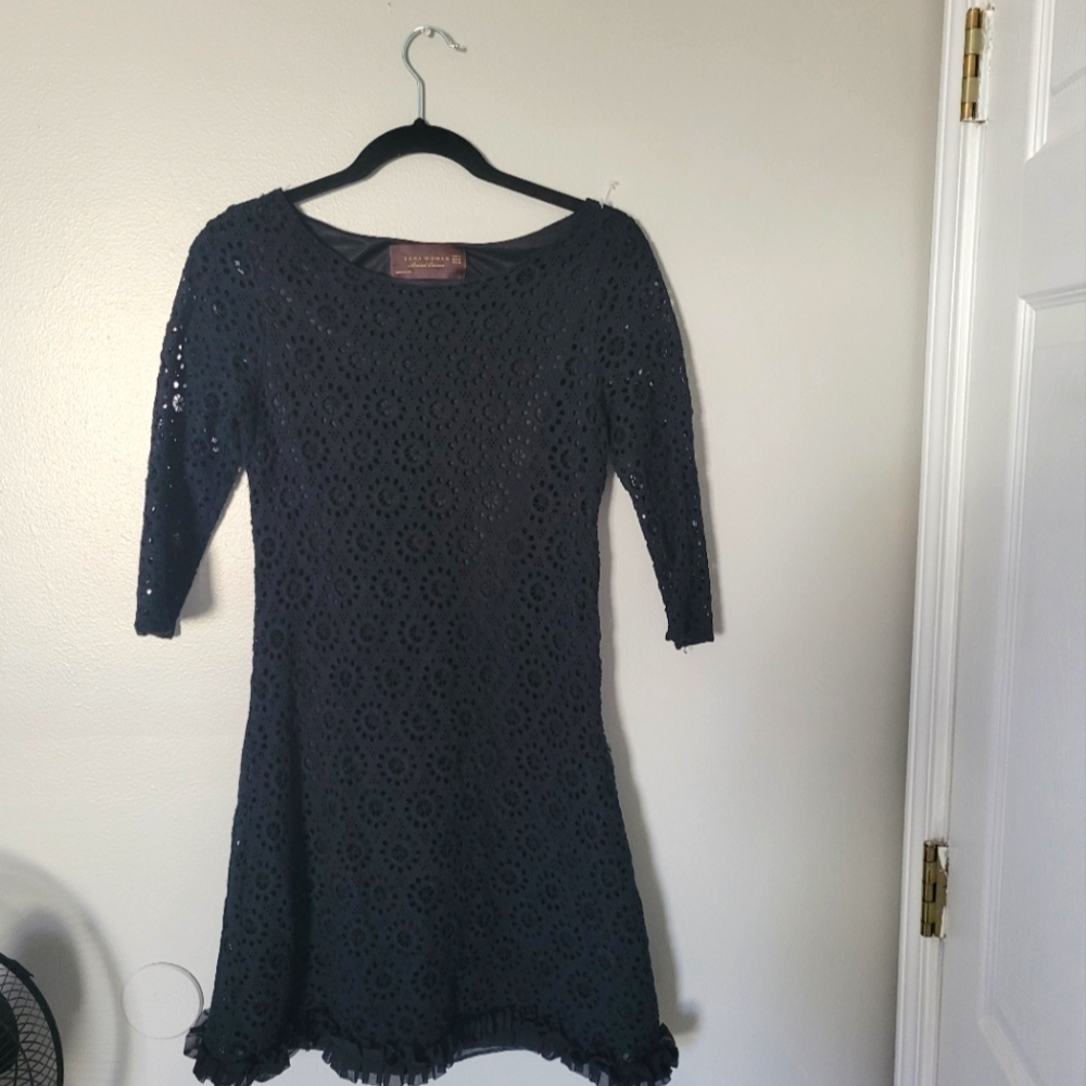 Zara Womens Black Boho Crochet Floral Mini Bohemian Dress. Size M - Picture 2 of 8